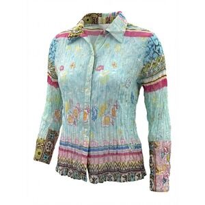 Essentials by‎ Milano Floral Mesh Button Top Size Medium Lightweight